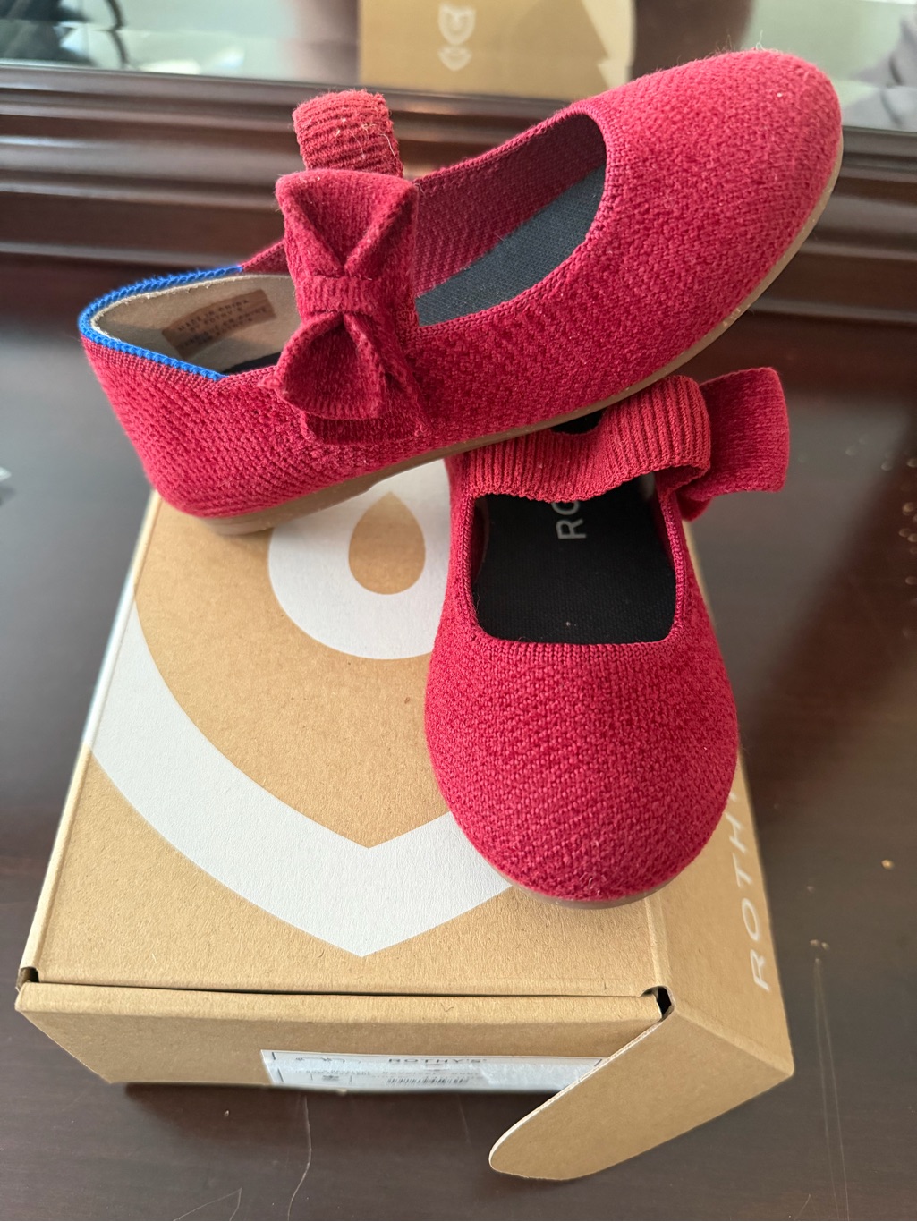 Rothy's Girls Red Knit Mary Jane With Bow Size 10